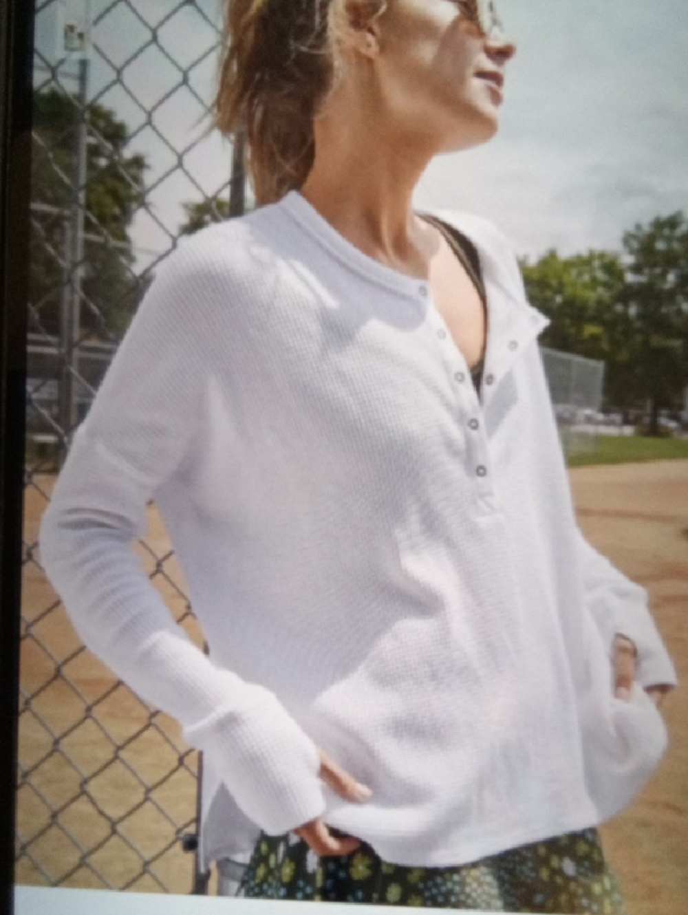 Offline By Aerie Wow Waffle Henley T Shirt Long Sleeve Thumbholes Womens S/P